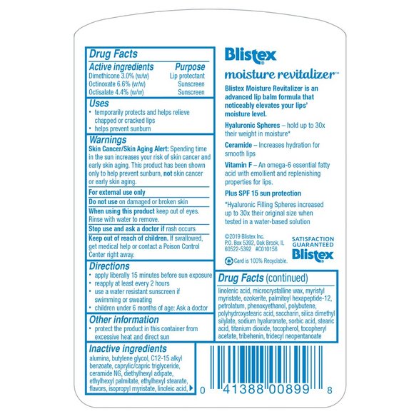 LOT OF 2 BLISTEX MOISTURE REVITALIZER LIP PROTECTANT SERIES SPF 15! .13 OZ EACH, - Picture 3 of 4